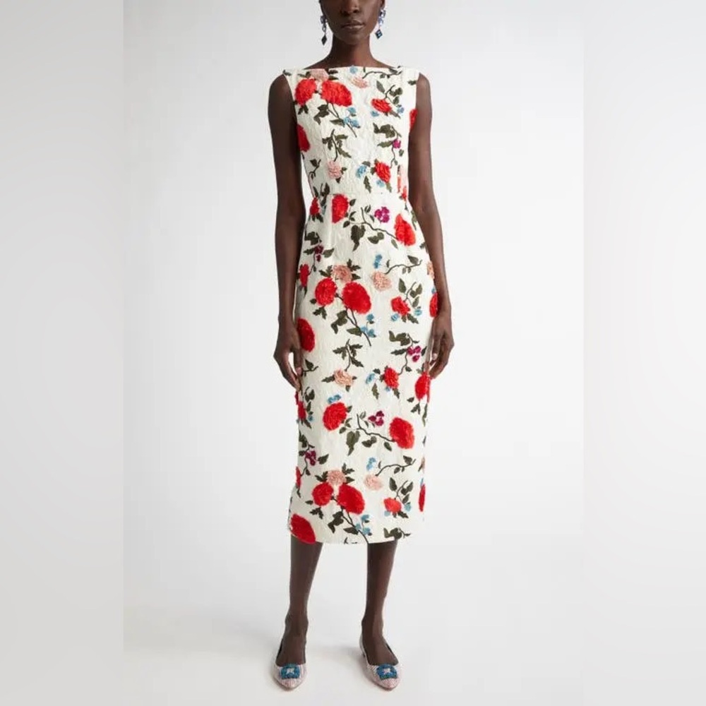 NWT ERDEM Embroidered Boatneck Dress, US 6
